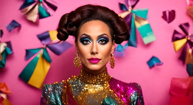 Transgender woman with elegant makeup.