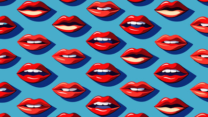 
Pattern red lips with blue background