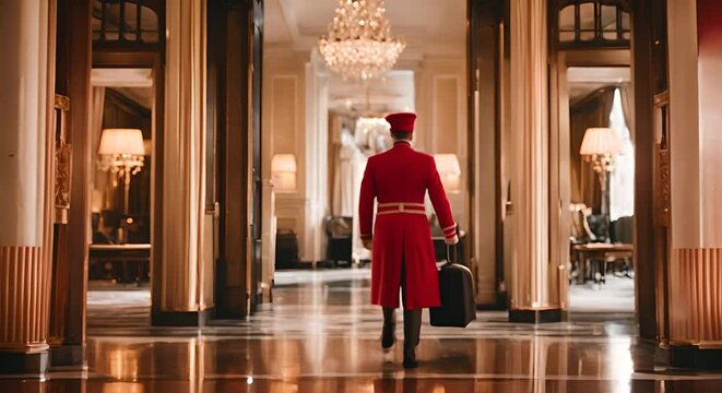 Elegant hotel bellboy man.