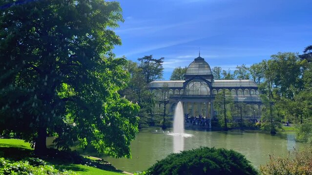 Madrid, Parque del Retiro, Alfonso XII monument, Spain, High quality 4k footage