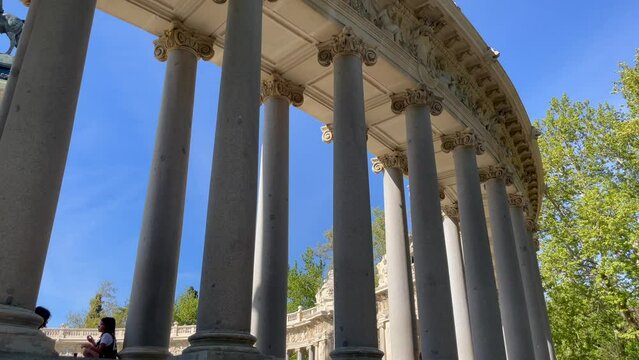 Madrid, Parque del Retiro, Alfonso XII monument, Spain, High quality 4k footage