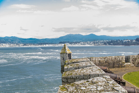 At Baiona - Spain -  on november 2023 - old fortress of monte boi or monte real, overlooking the city and sea