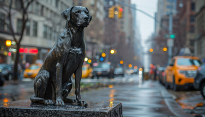Monument to a hunting dog in the park. A dog statue to commemorate friendship. - Powered by Adobe