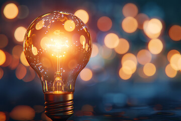 idea light Glowing Bulb in Dark Environment - obrazy, fototapety, plakaty