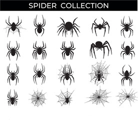 Collection of Spider Silhouettes on White Background
