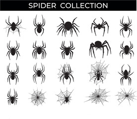 Collection of Spider Silhouettes on White Background