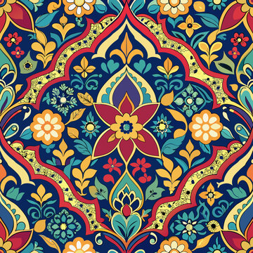 Moroccan Inspired Print with Intricate Tile Design, Traditional Pattern, Oriental Illustration
