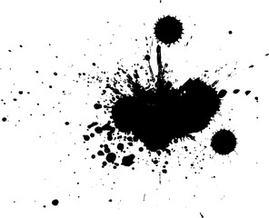 black ink brush dropped splash splatter on white background