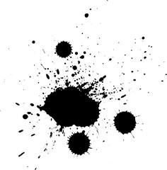black ink splatter splash on white background