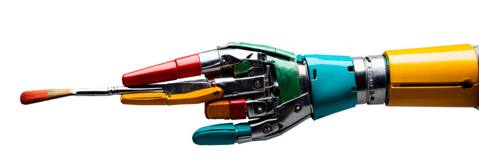 a mechanical hand holds a brush, the robot creates a masterpiece