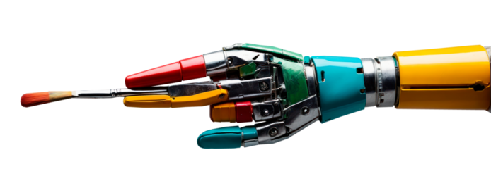 a mechanical hand holds a brush, the robot creates a masterpiece