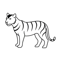 Line art illustration of a tiger in black and white