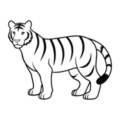 Line art illustration of a tiger in black and white
