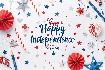 Obraz premium Various red, white, and blue decorations arranged on a white background