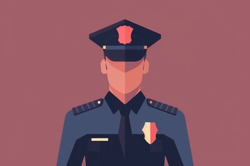 Minimalist vector artwork portraying a police officer's uniform with a conscious focus on badge and details - obrazy, fototapety, plakaty