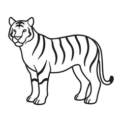 Line art illustration of a tiger in black and white