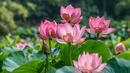 Beautiful Pink Lotus (Nelumbo nucifera), flowering plants Nelumbonaceae - obrazy, fototapety, plakaty