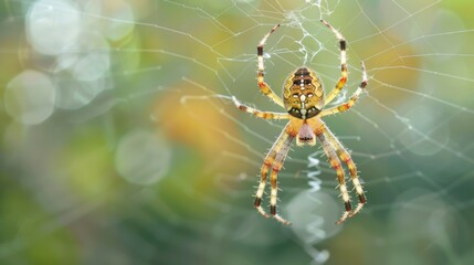 Beautiful spider on the cobweb with natural bokeh background