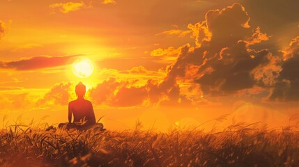 buddha silhouette on golden sunset background beliefs of Buddhism