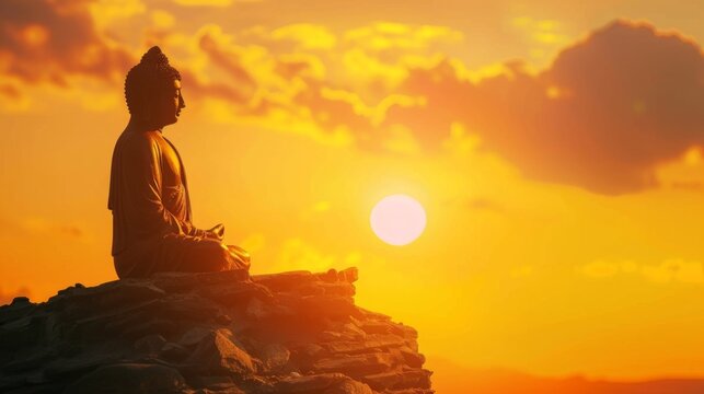 buddha silhouette on golden sunset background beliefs of Buddhism