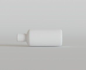 White Blank Bottle For Medicine Or Beauty Product on Bright Background, Copy Space. Empty Space. Minimalism. 3d rendering.