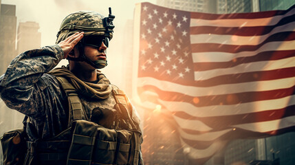 soldier with usa flag