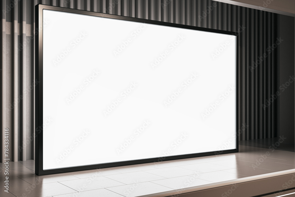 Poster spacious cinema hall with blank screen and minimalist design, ready for presentation. 3d rendering