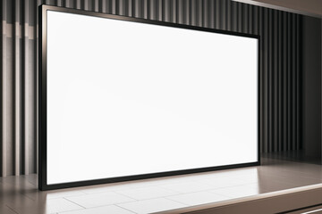 Spacious cinema hall with blank screen and minimalist design, ready for presentation. 3D Rendering