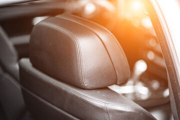 Car headrest seat in modern car. Leather headrest.