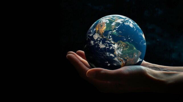 Human hand holding Earth planet. Elements of this image are furnished by NASA