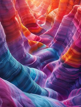 Fantasy world of rainbow mountains, where reality bends and dreams take shape