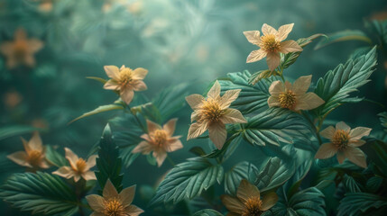 An Enchanting Array Of Flowers Captured In Soft, Mystical Teal Tones Beckons A Tranquil Gaze
