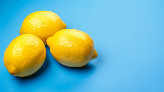 lemons, simple soft blue background, top view minimalist