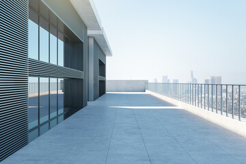 Naklejka premium Spacious balcony with modern design elements. Creative architecture concept. 3D Rendering