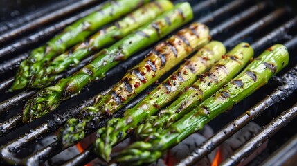 Grilled Asparagus with Seasoning on Grill Close-up