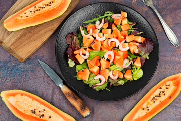 Fruit salad with shrimp and papaya. - 784336971