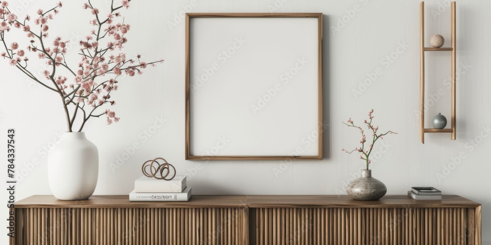 Canvas Prints Mock up frame in home interior background, white room with natural wooden furniture, 3d render, 3d illustration 