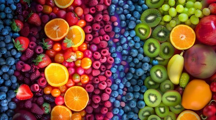 Fototapeta na wymiar Rainbow Spectrum of Various Fresh Fruits
