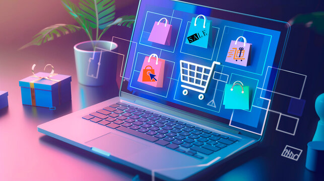 Web interface or online store. Concept of online shopping, search for online offers, discounts and sales.