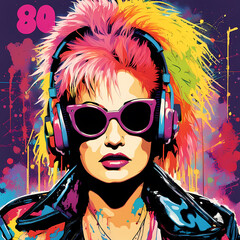 Poster representing the music and the style of the 80s