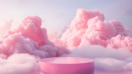 Pastel Pink 3D Product Podium Display with Ethereal Cloud Background