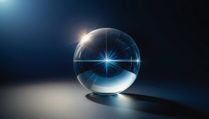 A sleek crystal ball emits stark white beams, creating an otherworldly halo on a dark backdrop.