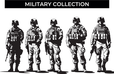 Group of Soldiers Standing Together. A Collection of Military Silhouettes