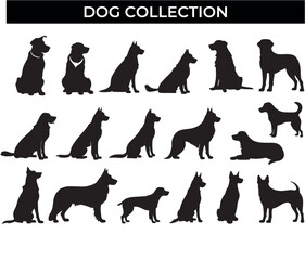 Collection of Dogs Silhouettes on White Background