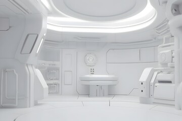 Sophisticated Futuristic Interior of Advanced Science Laboratory or Spacecraft