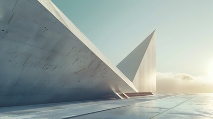 Obraz premium Towering Minimalist Architecture in Serene Concrete Setting for Presentation