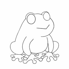 かわいいカエルの白黒線画イラスト