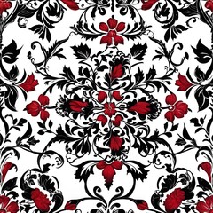 AI generated illustration of red and black floral wallpaper with roses