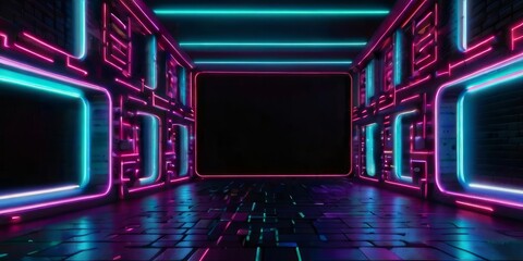 Abstract tunnel, corridor with rays of light and new highlights. Abstract neon background. Scene with rays and lines, Round arch, light in motion, night view