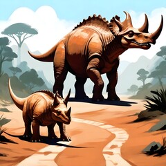 Fototapeta premium Dinosaurs in the desert 3d render